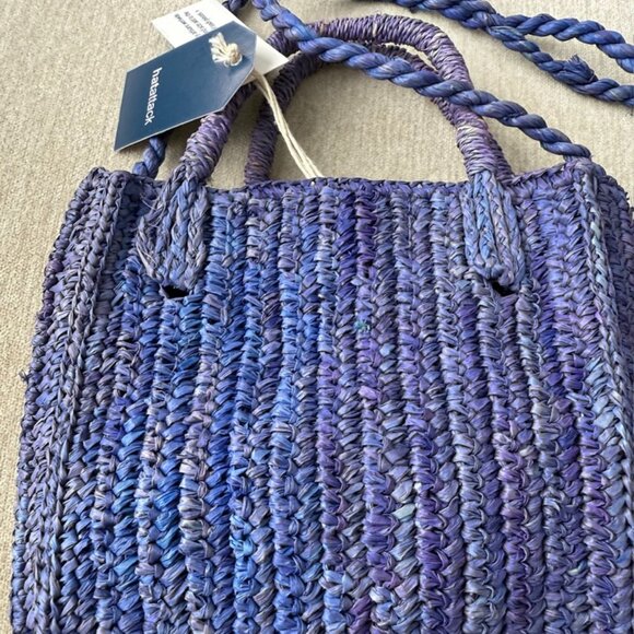 NWT Hat Attack Mimi Crossbody in Denim // Raffia Straw Summer Mini Bag - Picture 6 of 10